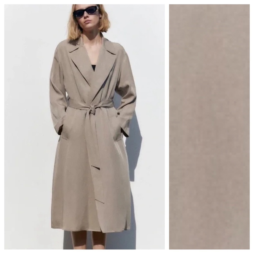 NWT. Zara Beige Fluid Longline Topcoat. Size L.